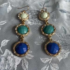 90s Gold Tone Beaded Drop Pierced Earrings  2 1/2” drop.